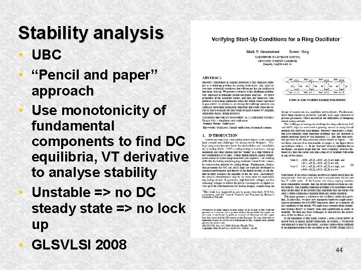 Stability analysis • UBC • “Pencil and paper” approach • Use monotonicity of fundamental