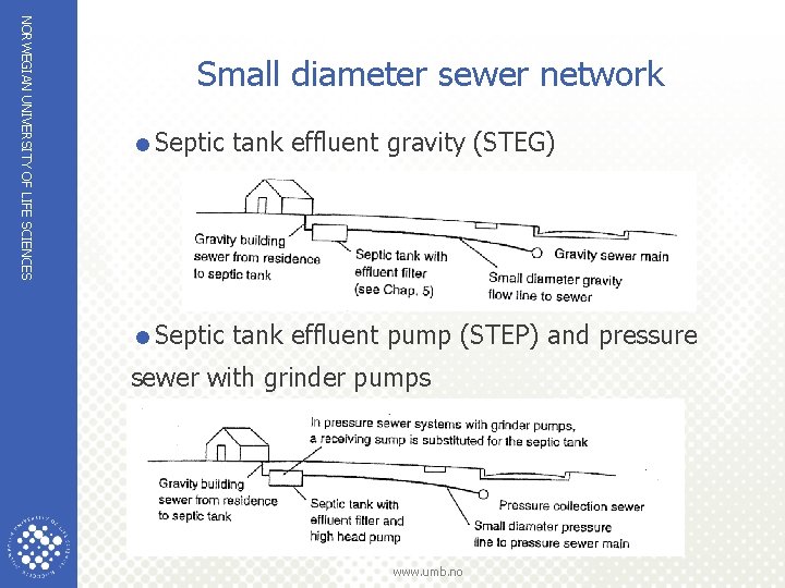 NORWEGIAN UNIVERSITY OF LIFE SCIENCES Small diameter sewer network =Septic tank effluent gravity (STEG)
