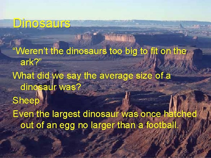 Dinosaurs “Weren’t the dinosaurs too big to fit on the ark? ” What did Dinosaurs “Weren’t the dinosaurs too big to fit on the ark? ” What did