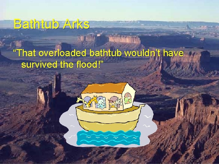 Bathtub Arks “That overloaded bathtub wouldn’t have survived the flood!” Bathtub Arks “That overloaded bathtub wouldn’t have survived the flood!”