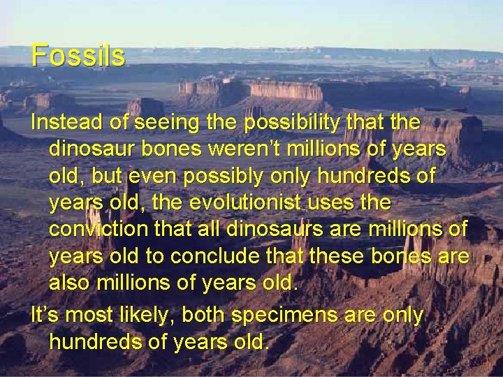 Fossils Instead of seeing the possibility that the dinosaur bones weren’t millions of years Fossils Instead of seeing the possibility that the dinosaur bones weren’t millions of years