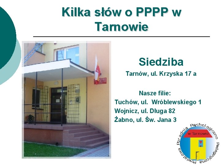 Kilka słów o PPPP w Tarnowie Siedziba Tarnów, ul. Krzyska 17 a Nasze filie: