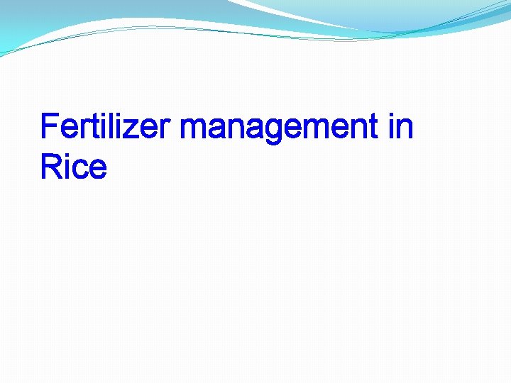 Fertilizer management in Rice 