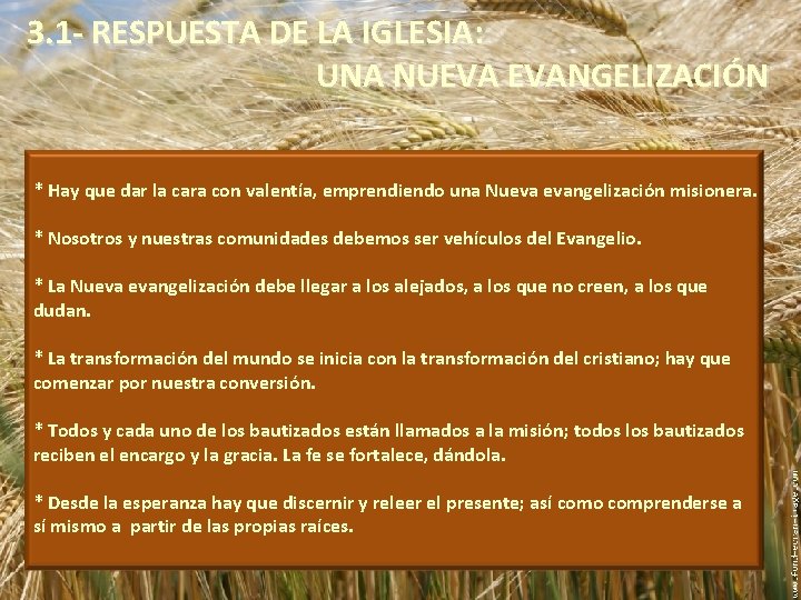 3. 1 - RESPUESTA DE LA IGLESIA: UNA NUEVA EVANGELIZACIÓN * Hay que dar