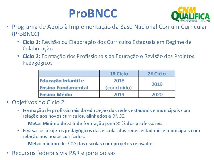 Pro. BNCC • Programa de Apoio à Implementação da Base Nacional Comum Curricular (Pro.