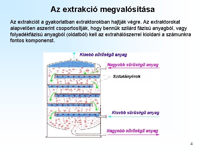 Az extrakció megvalósítása Az extrakciót a gyakorlatban extraktorokban hajtják végre. Az extraktorokat alapvetően aszerint