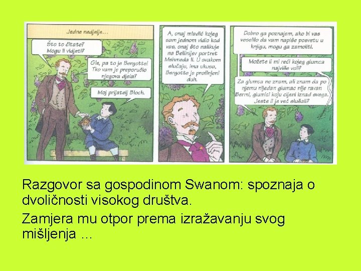 Razgovor sa gospodinom Swanom: spoznaja o dvoličnosti visokog društva. Zamjera mu otpor prema izražavanju Razgovor sa gospodinom Swanom: spoznaja o dvoličnosti visokog društva. Zamjera mu otpor prema izražavanju