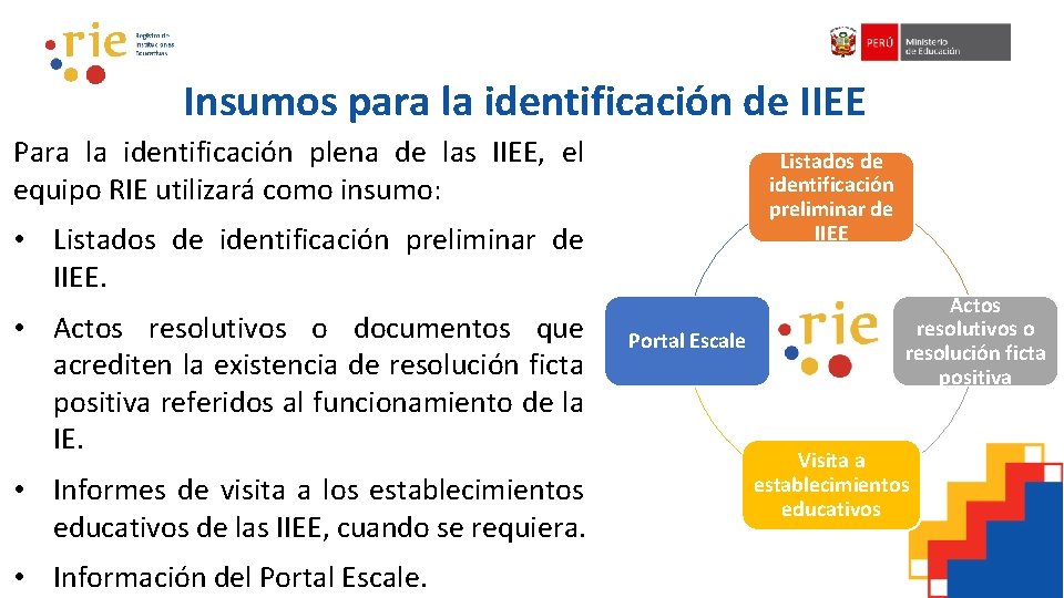 Insumos para la identificación de IIEE Para la identificación plena de las IIEE, el