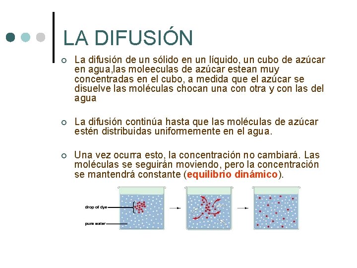 LA DIFUSIÓN ¢ La difusión de un sólido en un líquido, un cubo de