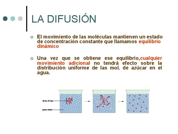 LA DIFUSIÓN ¢ El movimiento de las moléculas mantienen un estado de concentración constante