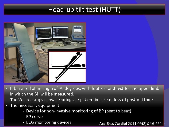 Head-up tilt test (HUTT) - Table tilted at an angle of 70 degrees, with