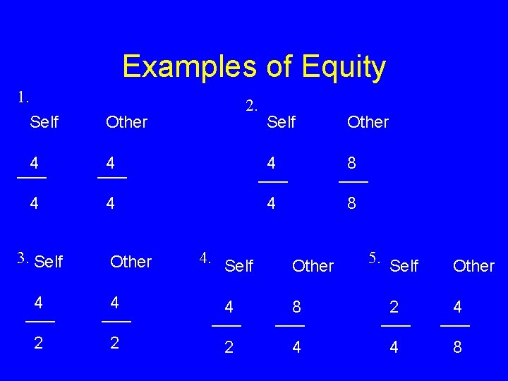 Examples of Equity 1. Self Other 4 4 3. Self 2. Self Other 4