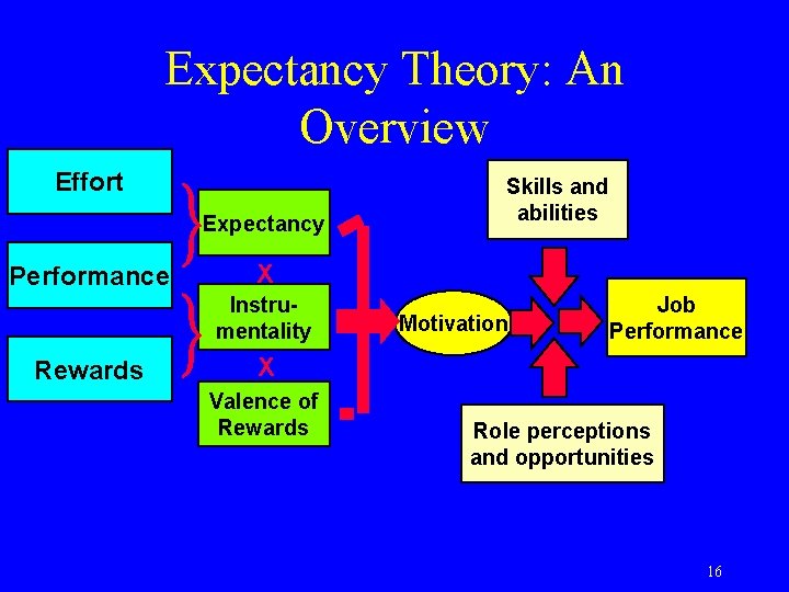 Expectancy Theory: An Overview Effort Expectancy Performance X Instrumentality Rewards Skills and abilities Motivation