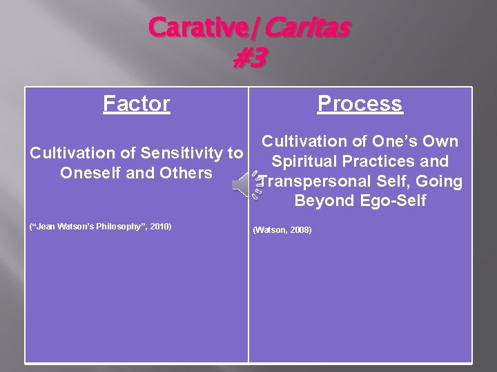 Carative/Caritas #3 Factor Process Cultivation of One’s Own Cultivation of Sensitivity to Spiritual Practices