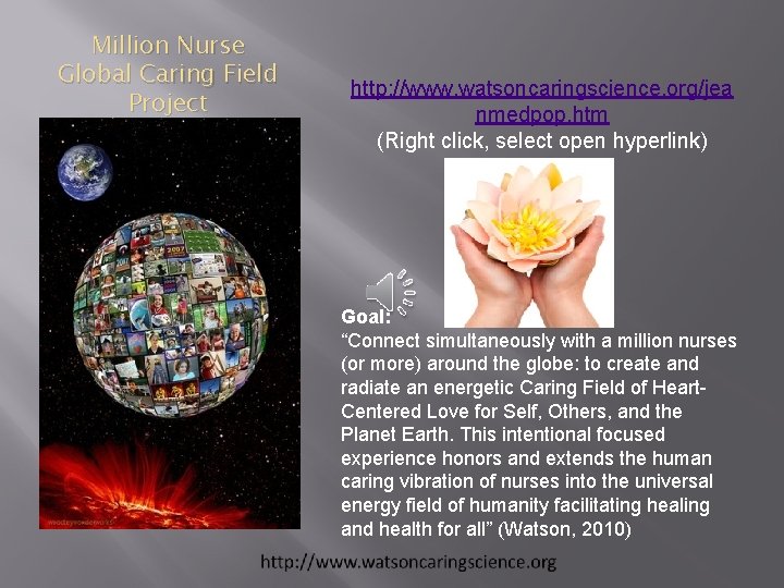 Million Nurse Global Caring Field Project http: //www. watsoncaringscience. org/jea nmedpop. htm (Right click,