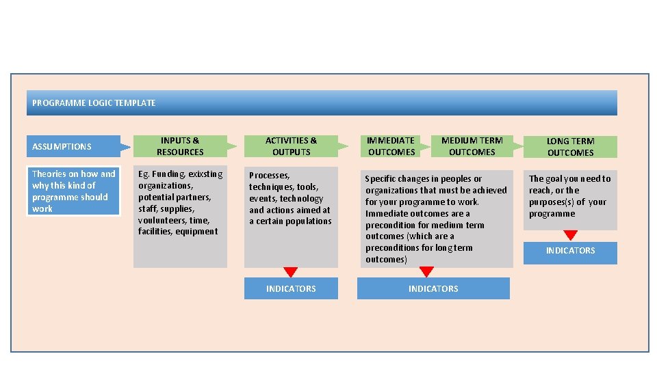 PROGRAMME LOGIC TEMPLATE ASSUMPTIONS Theories on how and why this kind of programme should