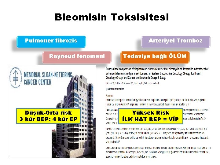 Bleomisin Toksisitesi Pulmoner fibrozis Raynoud fenomeni Düşük-Orta risk 3 kür BEP: 4 kür EP