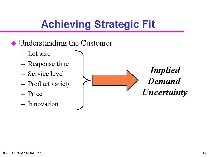 Achieving Strategic Fit u Understanding – – – the Customer Lot size Response time