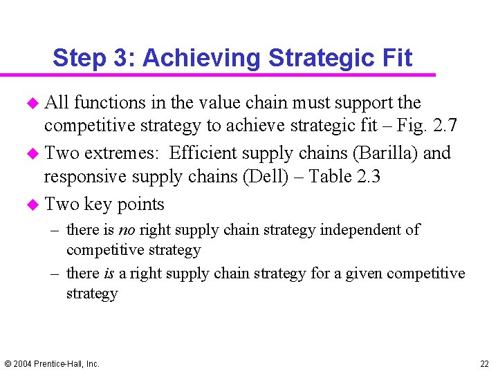 Step 3: Achieving Strategic Fit u All functions in the value chain must support