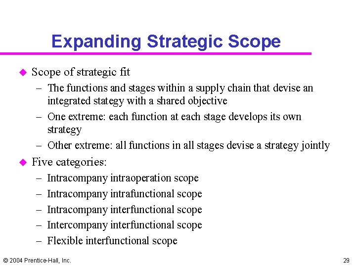 Expanding Strategic Scope u Scope of strategic fit – The functions and stages within
