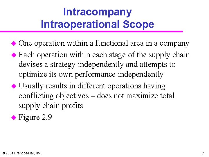 Intracompany Intraoperational Scope u One operation within a functional area in a company u