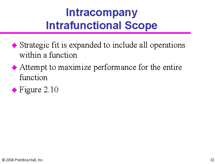 Intracompany Intrafunctional Scope u Strategic fit is expanded to include all operations within a