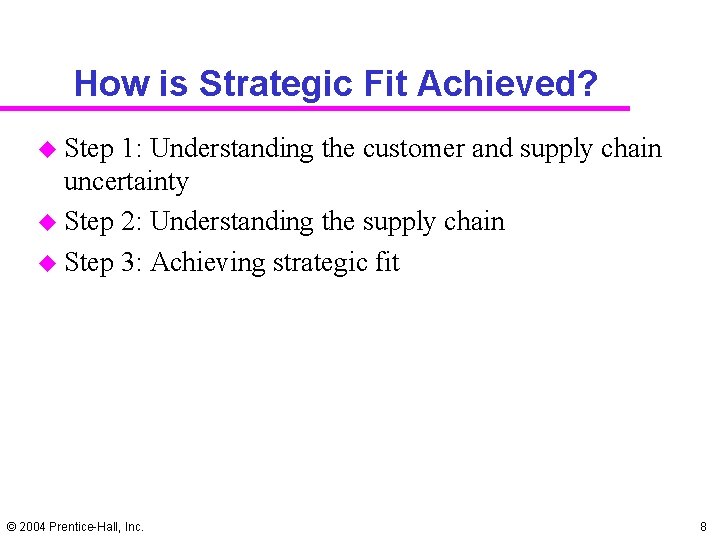 How is Strategic Fit Achieved? u Step 1: Understanding the customer and supply chain