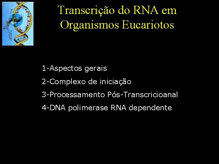 Transcrição do RNA em Organismos Eucariotos 1 -Aspectos gerais 2 -Complexo de iniciação 3