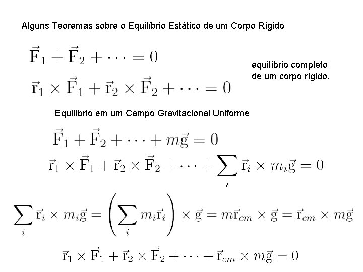 Alguns Teoremas sobre o Equilíbrio Estático de um Corpo Rígido equilíbrio completo de um Alguns Teoremas sobre o Equilíbrio Estático de um Corpo Rígido equilíbrio completo de um