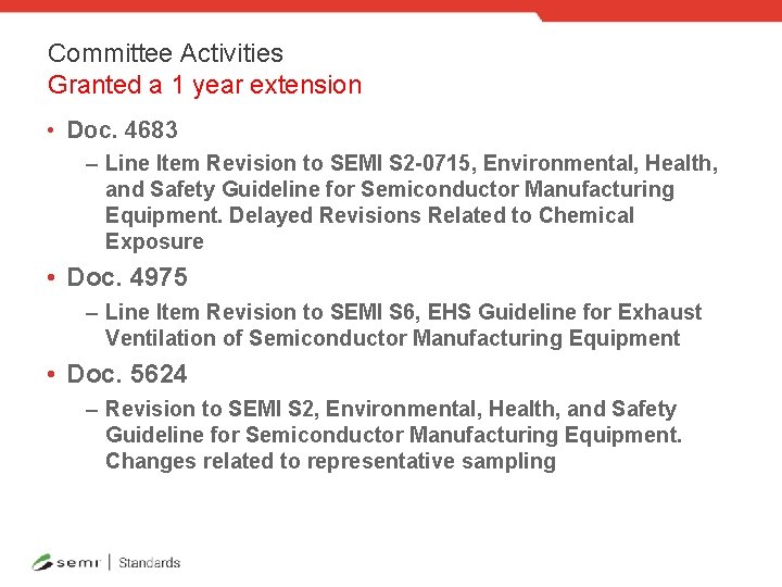 Committee Activities Granted a 1 year extension • Doc. 4683 – Line Item Revision