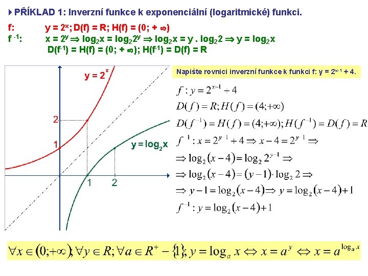 4 PŘÍKLAD 1: Inverzní funkce k exponenciální (logaritmické) funkci. f: f -1: y =