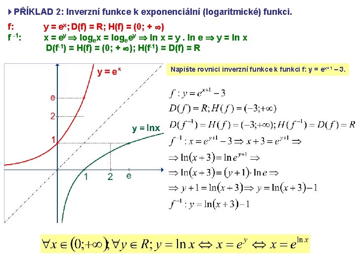 4 PŘÍKLAD 2: Inverzní funkce k exponenciální (logaritmické) funkci. f: f -1: y =