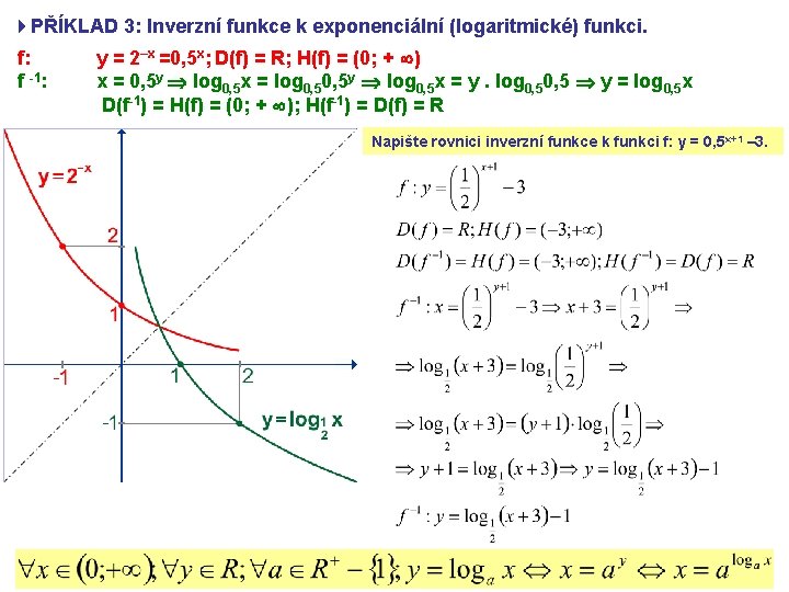 4 PŘÍKLAD 3: Inverzní funkce k exponenciální (logaritmické) funkci. f: f -1: y =