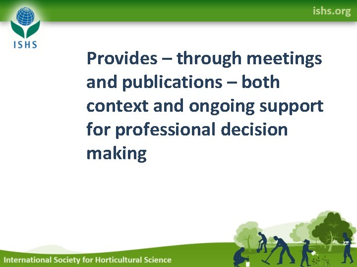 Provides – through meetings and publications – both context and ongoing support for professional