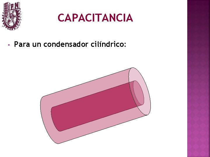 CAPACITANCIA • Para un condensador cilíndrico: 