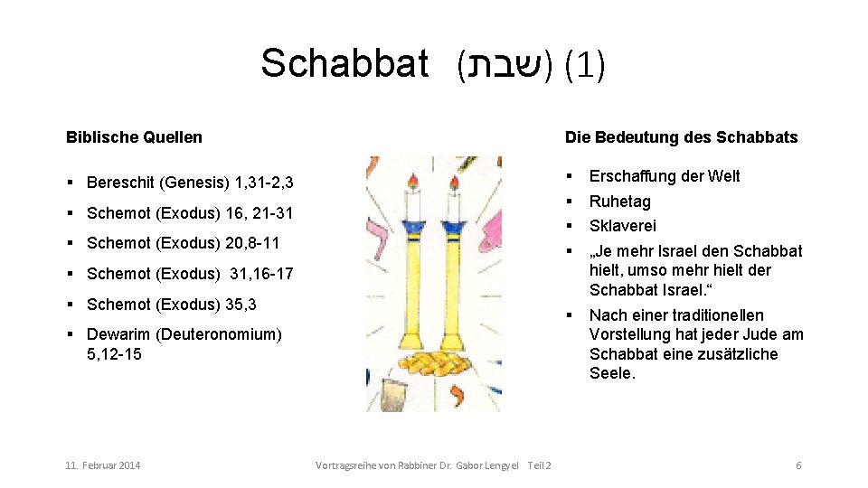 Schabbat ( ( )שבת 1) Biblische Quellen Die Bedeutung des Schabbats Erschaffung der Welt