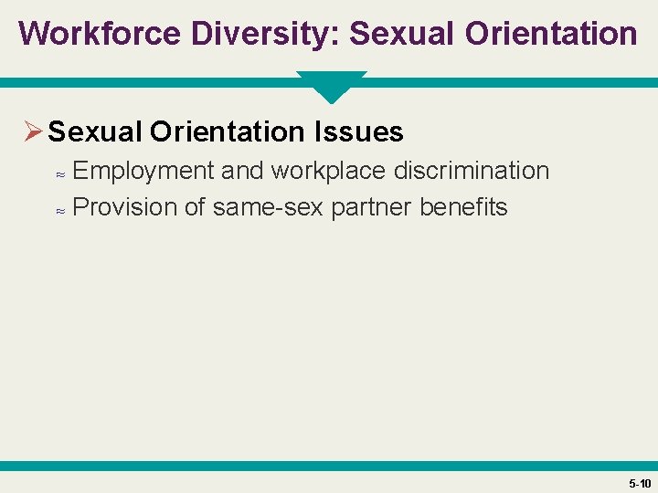 Workforce Diversity: Sexual Orientation Ø Sexual Orientation Issues ≈ Employment and workplace discrimination ≈