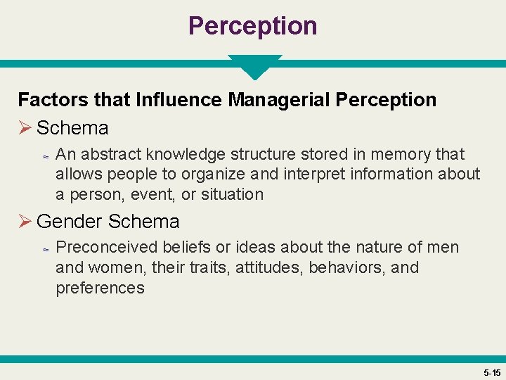 Perception Factors that Influence Managerial Perception Ø Schema ≈ An abstract knowledge structure stored