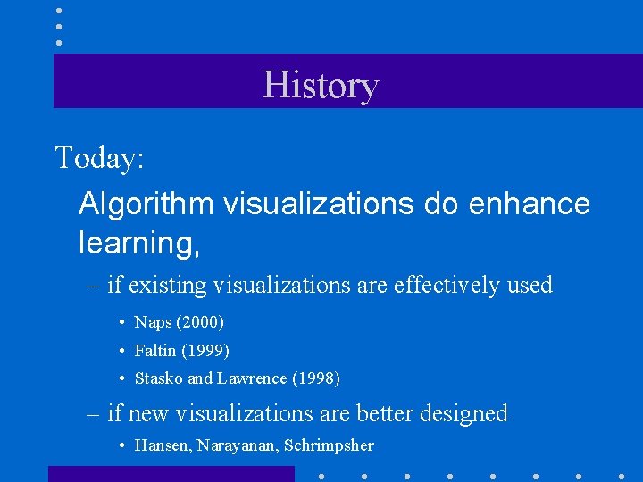 History Today: Algorithm visualizations do enhance learning, – if existing visualizations are effectively used