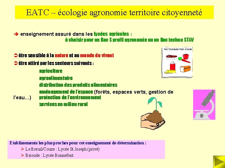 EATC – écologie agronomie territoire citoyenneté enseignement assuré dans les lycées agricoles : à