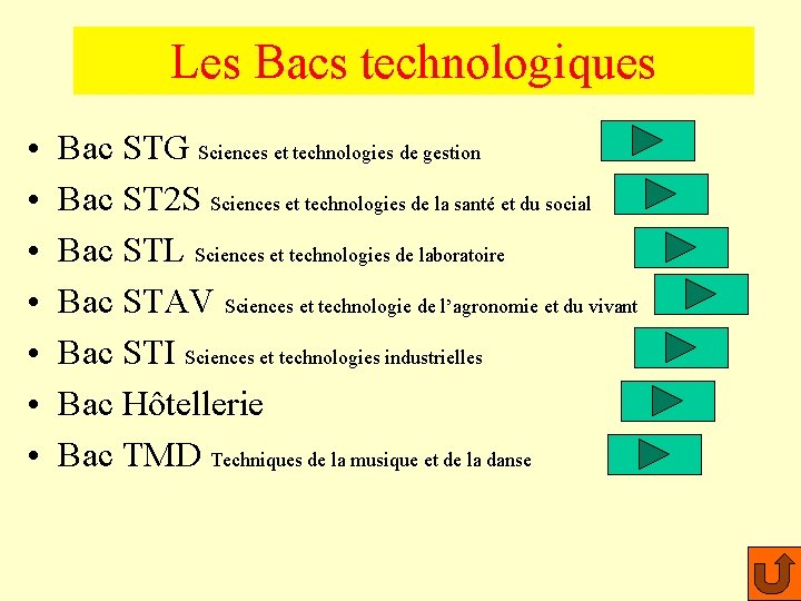 Les Bacs technologiques • • Bac STG Sciences et technologies de gestion Bac ST