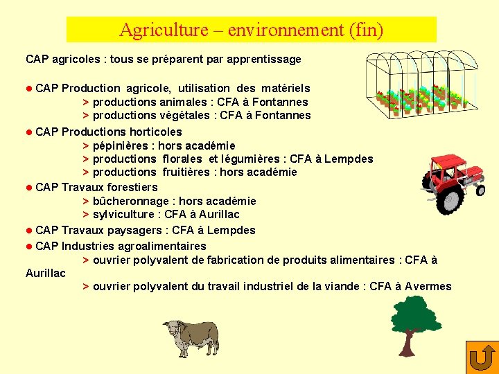 Agriculture – environnement (fin) CAP agricoles : tous se préparent par apprentissage l CAP