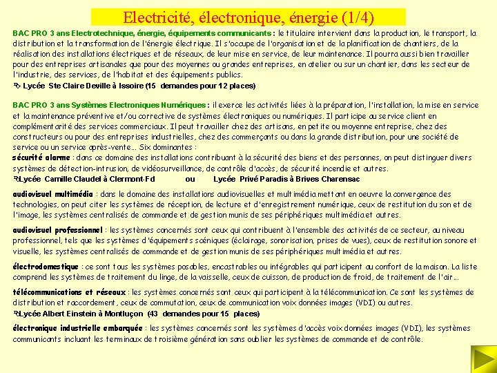 Electricité, électronique, énergie (1/4) BAC PRO 3 ans Electrotechnique, énergie, équipements communicants : le