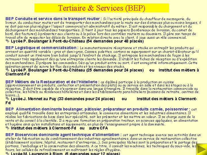 Tertiaire & Services (BEP) BEP Conduite et service dans le transport routier : Si