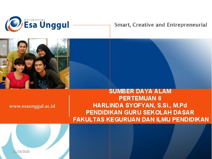 SUMBER DAYA ALAM PERTEMUAN 6 HARLINDA SYOFYAN, S. Si. , M. Pd PENDIDIKAN GURU