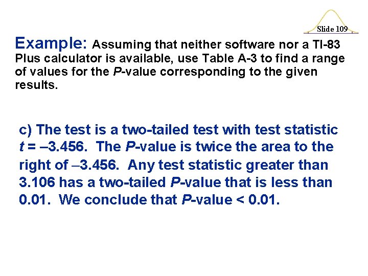 Slide 109 Example: Assuming that neither software nor a TI-83 Plus calculator is available,
