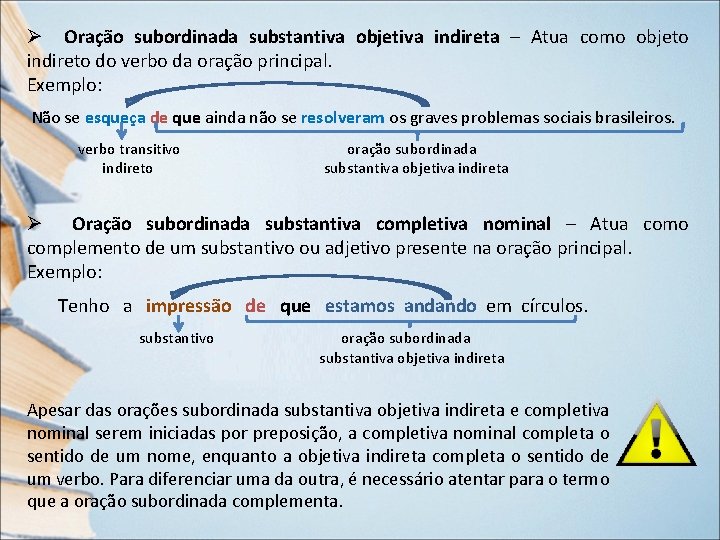 Ø Oração subordinada substantiva objetiva indireta – Atua como objeto indireto do verbo da Ø Oração subordinada substantiva objetiva indireta – Atua como objeto indireto do verbo da