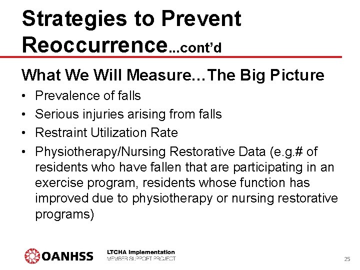 Strategies to Prevent Reoccurrence. . . cont’d What We Will Measure…The Big Picture •