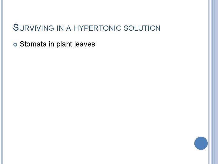 SURVIVING IN A HYPERTONIC SOLUTION Stomata in plant leaves 