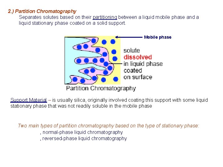 2. ) Partition Chromatography Separates solutes based on their partitioning between a liquid mobile